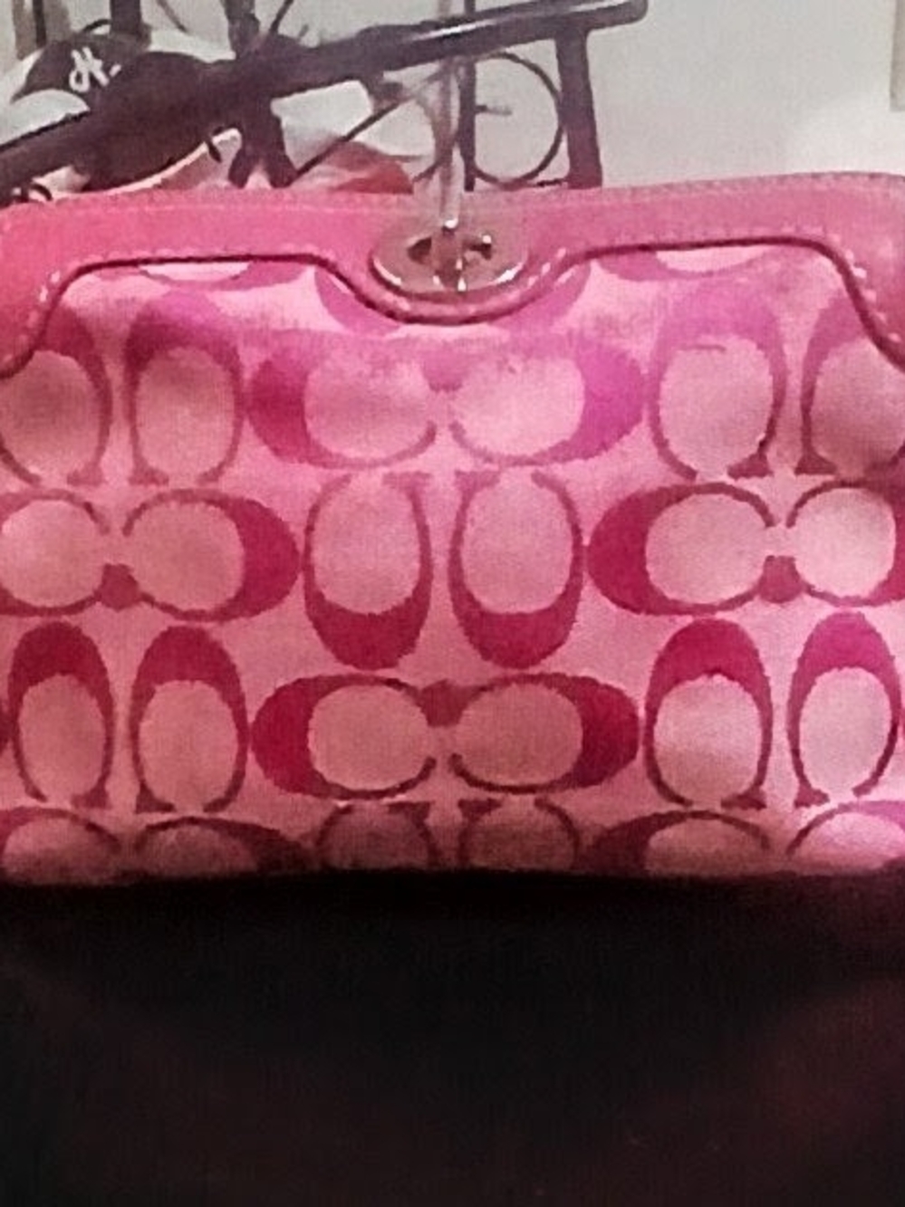 Y2K Coach Pink Signature Pattern Shoulder Bag with Turn-Lock